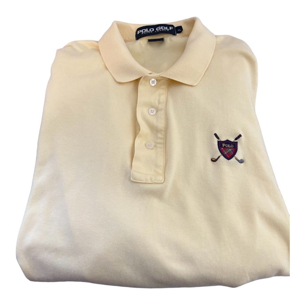 Ralph Lauren Golf Polo Mens XL Yellow Short Sleeve With Embroidering On Sleeve